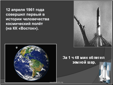 12 апреля 1961 года совершил первый в истории человечества космический полёт
