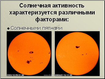 Солнечная активность характеризуется различными факторами