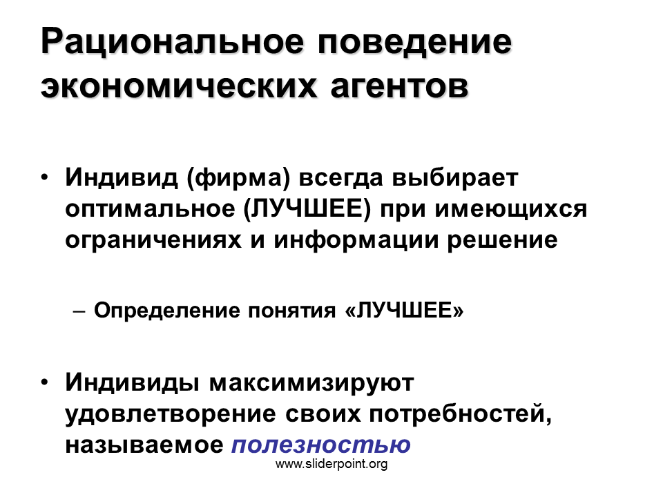 Анализ экономического поведения. Рациональное экономическое поведение. Рациональность экономических агентов.