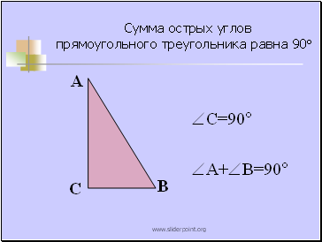 Сумма острых углов прямоугольного треугольника равна 90°