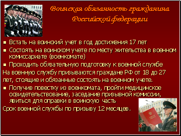 Воинский долг гражданина рф. Военная обязанность граждан РФ. Воинская обязанность граждан РФ предусматривает. Военная обязанность гражданина Российской Федерации. Воинская обязанность гражданина Росс.