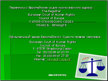 : The Registrar European Court of Human Rights Council of Europe F-67075 STRASBOURG CEDEX FRANCE  