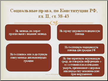 Социальные права, по Конституции РФ, гл. II, ст. 38-43