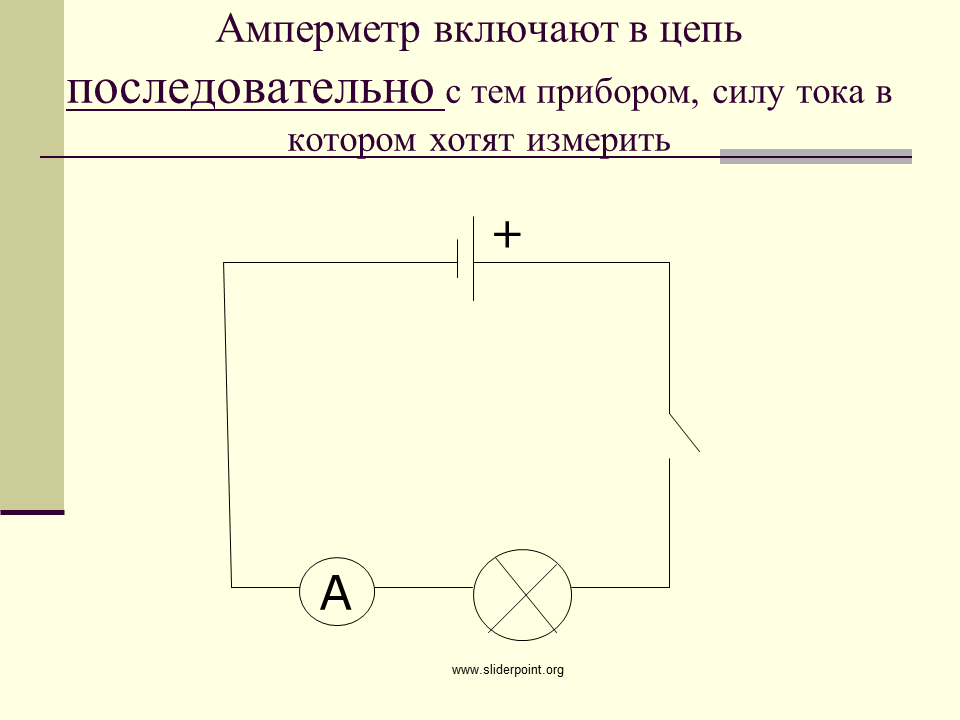 Какой амперметр можно включить в цепь. Схема включения амперметра постоянного тока. Схема включения амперметра для измерения силы тока. Как включают амперметр в электрическую цепь. Подсоединение амперметра в цепь.