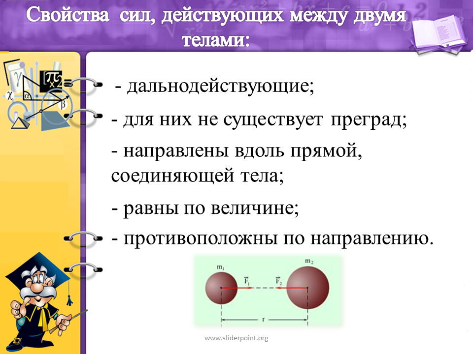 Какое соотношение существует между силами. Свойства силы. Свойства силы Всемирного тяготения. Свойства сил тяготения. Сила тяготения направлена вдоль прямой.