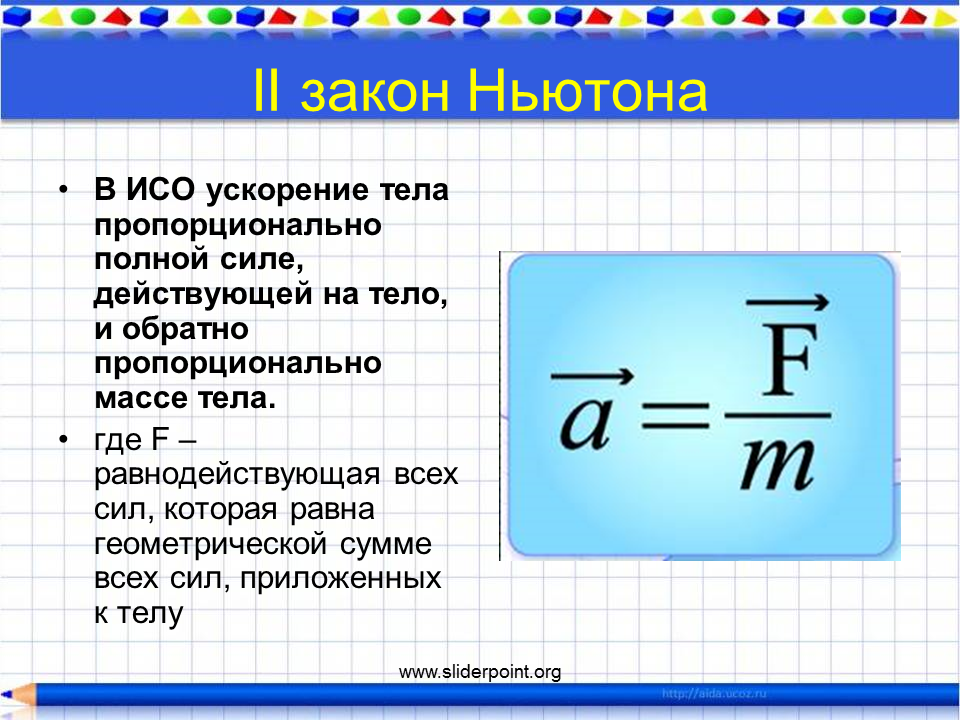 Формула массы ньютона. Ускорение пропорционально действующей на тело силе. Ускорение тела в ИСО. Второй закон Ньютона. Ускорение в инерциальной системе отсчета.